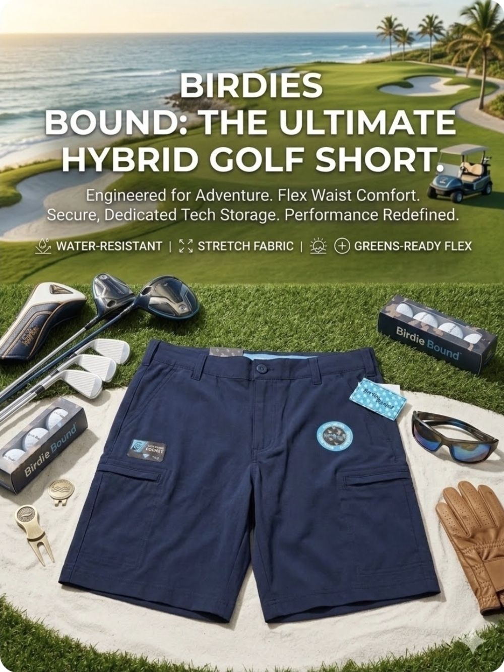 Men's Birdie Bound Performance Golf Performance Shorts Size 36 Navy Blue NWT